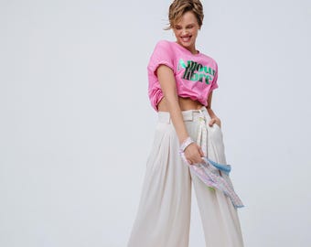 Benutzerdefinierte Größe Hosen für Frauen, hohe Taille Palazzo Hose mit weitem Bein, maßgeschneiderte Sommer Shorts, Resort Wear