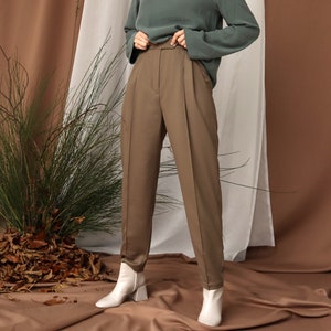 Taupe Pants, Elegant Pants, High Waisted Pants, Pants With Pockets, Pleated  Pants, Extravagant Pants, Tapered Pants -  Canada