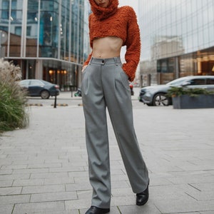 Grey pants, High waisted pants, Straight fit pants, Custom pants