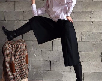 Black high waisted culotte pants Wide leg trousers Custom gaucho pants