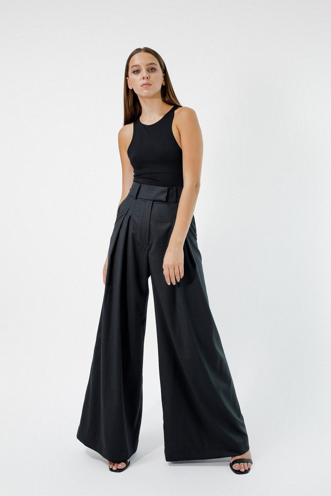 Women’s Grey Khadi Palazzo Pants – High Waist Wide-Leg Trousers | Handwoven Cotton main image 0
