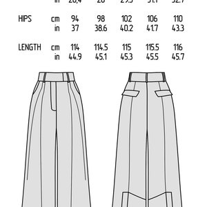 Size chart of pleated palazzo pants