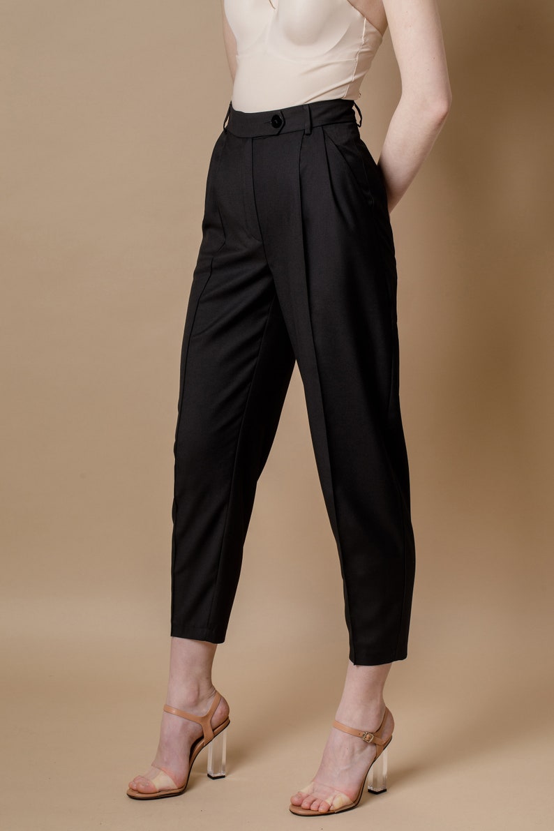 Black Pleated Pants/ High Waist Pants/ Tapered Trousers/ Pants Etsy