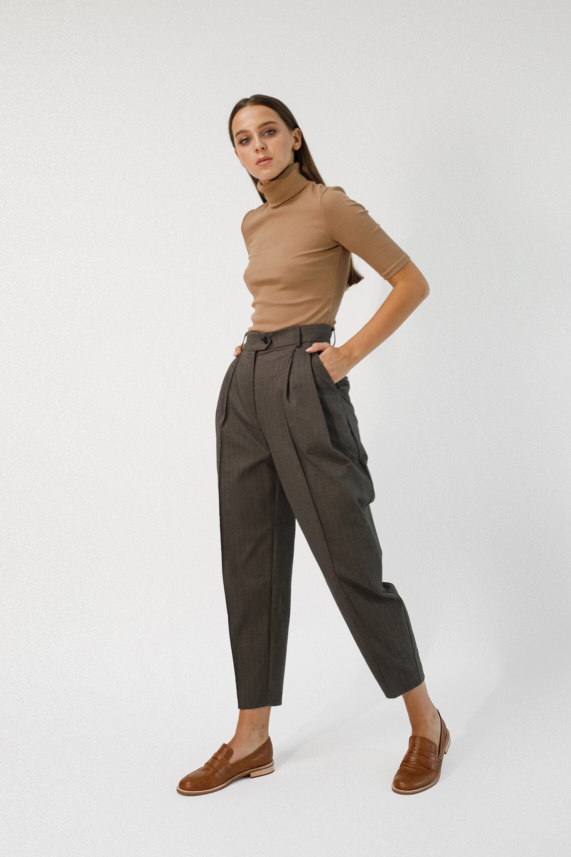 High Waist Bananas Pants/Women trousers/Pleated pants/With Etsy