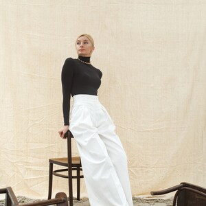 A high waisted women wide leg trousers