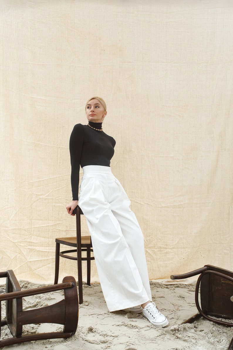 A high waisted women wide leg trousers