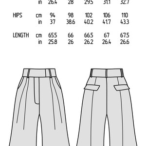 Size chart of pleated Bermudas shorts