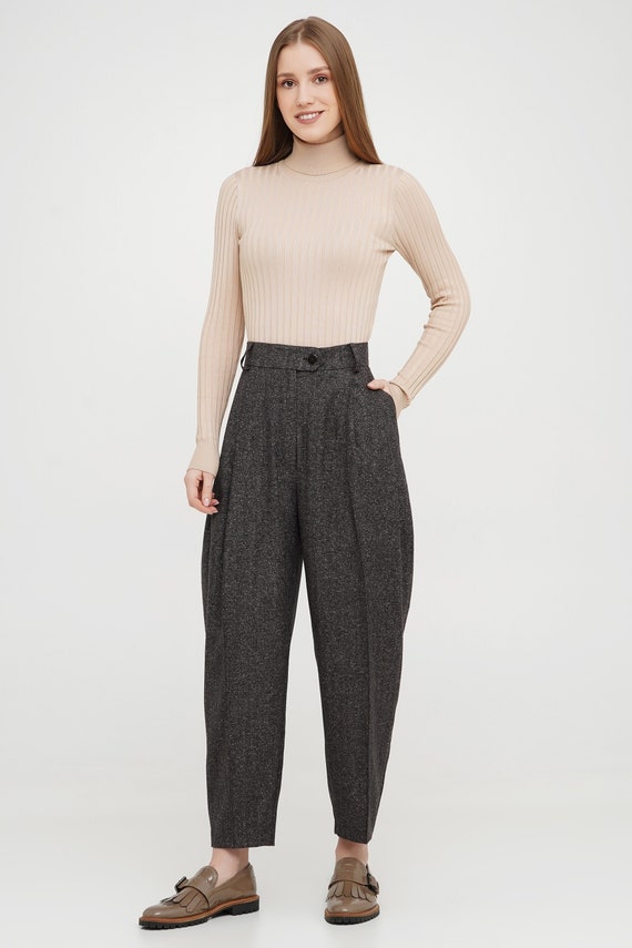 Wool Pants Women, Pleated Pants, Baggy Pants 