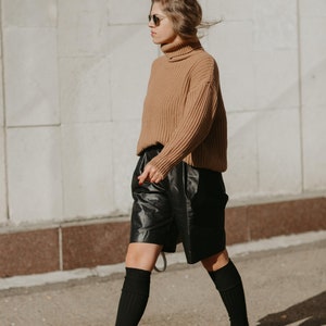 High-waisted Bermuda shorts,  Pleated shorts women, Black cotton shorts, Custom made shorts