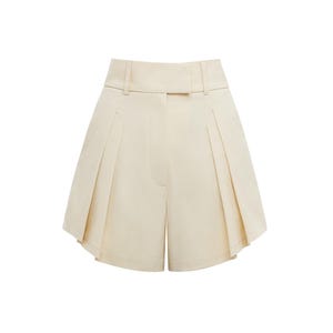 Cotton high waist wide leg pleated shorts custom