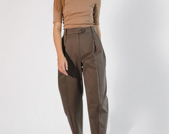 Brown pleated high waist trousers, Custom pants