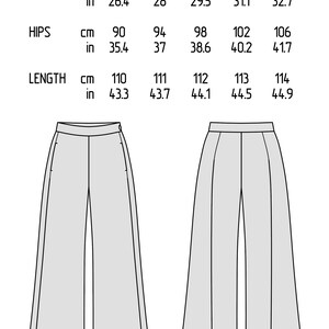 Size chart of palazzo pants