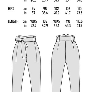 Size chart of High-waisted pants with belt