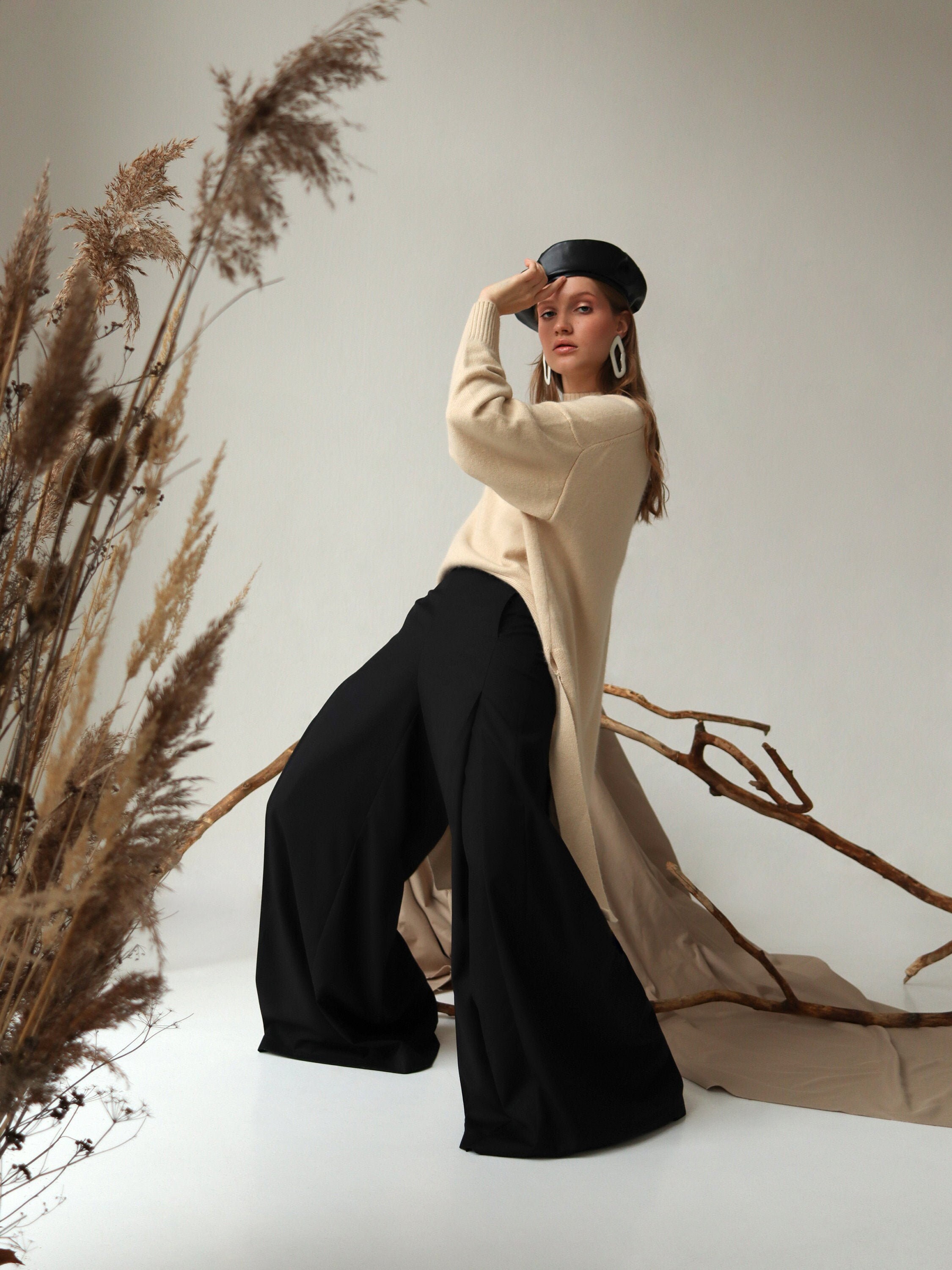 black palazzo pants elastic waist