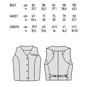 Size chart of Women vest top