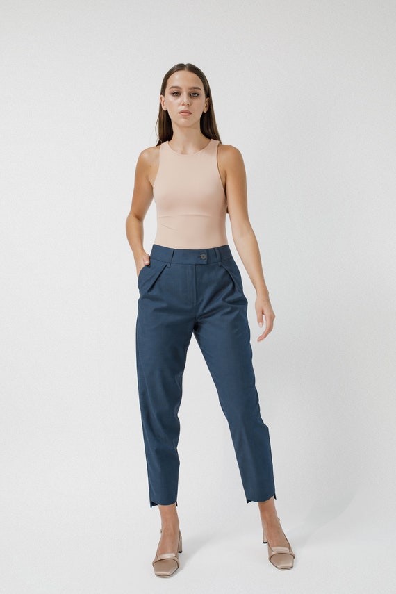 Pantalon cigarette femme Pantalon en laine Pantalon sur mesure Pantalon fusele en laine Etsy Canada