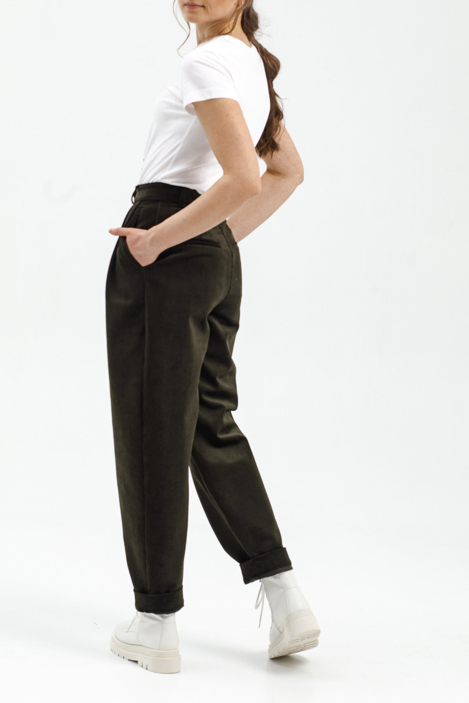 Green Corduroy Pants Women Baggy Pleated Pants Tapered Etsy