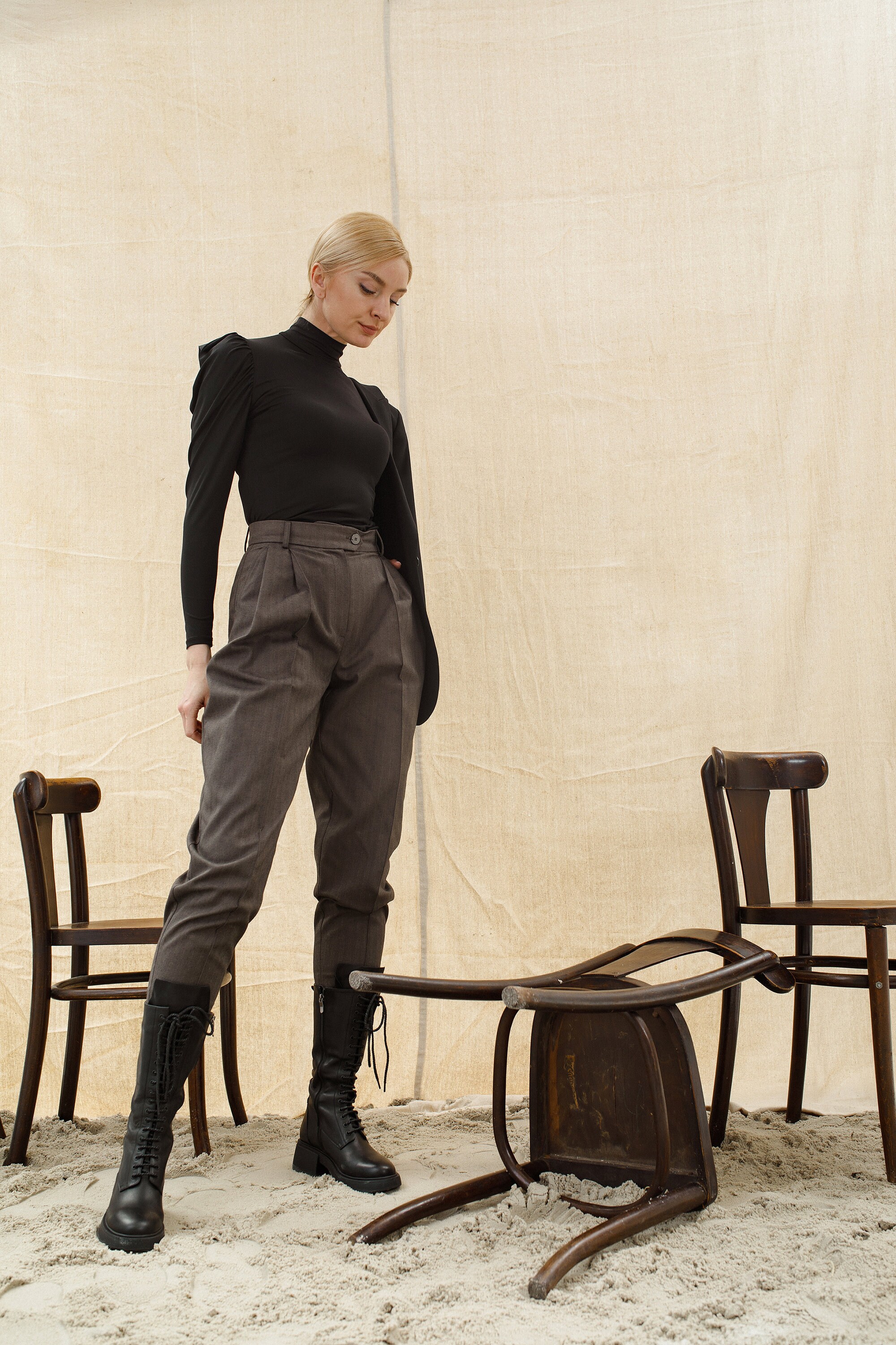 High Waist Bananas Pants/Women trousers/Pleated pants/With Etsy