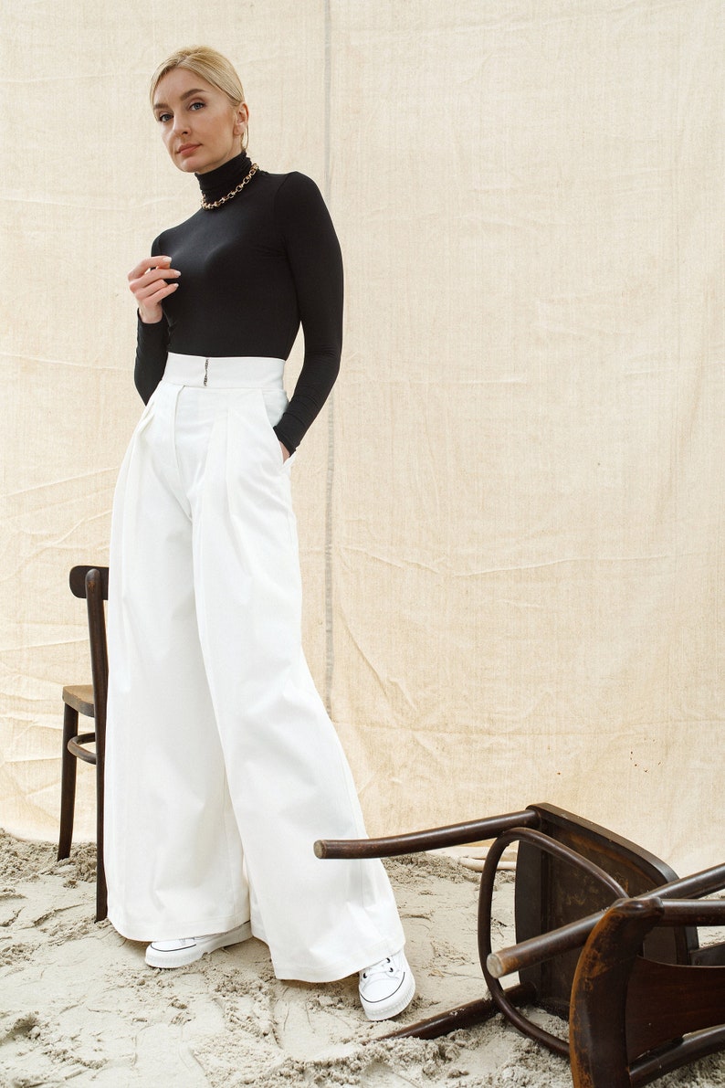 High waist women palazzo pants in white color