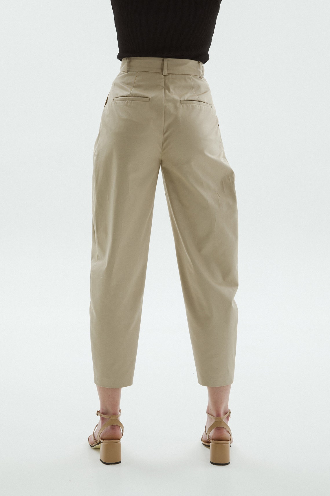 Pleated beige women's high waist summer pants Etsy