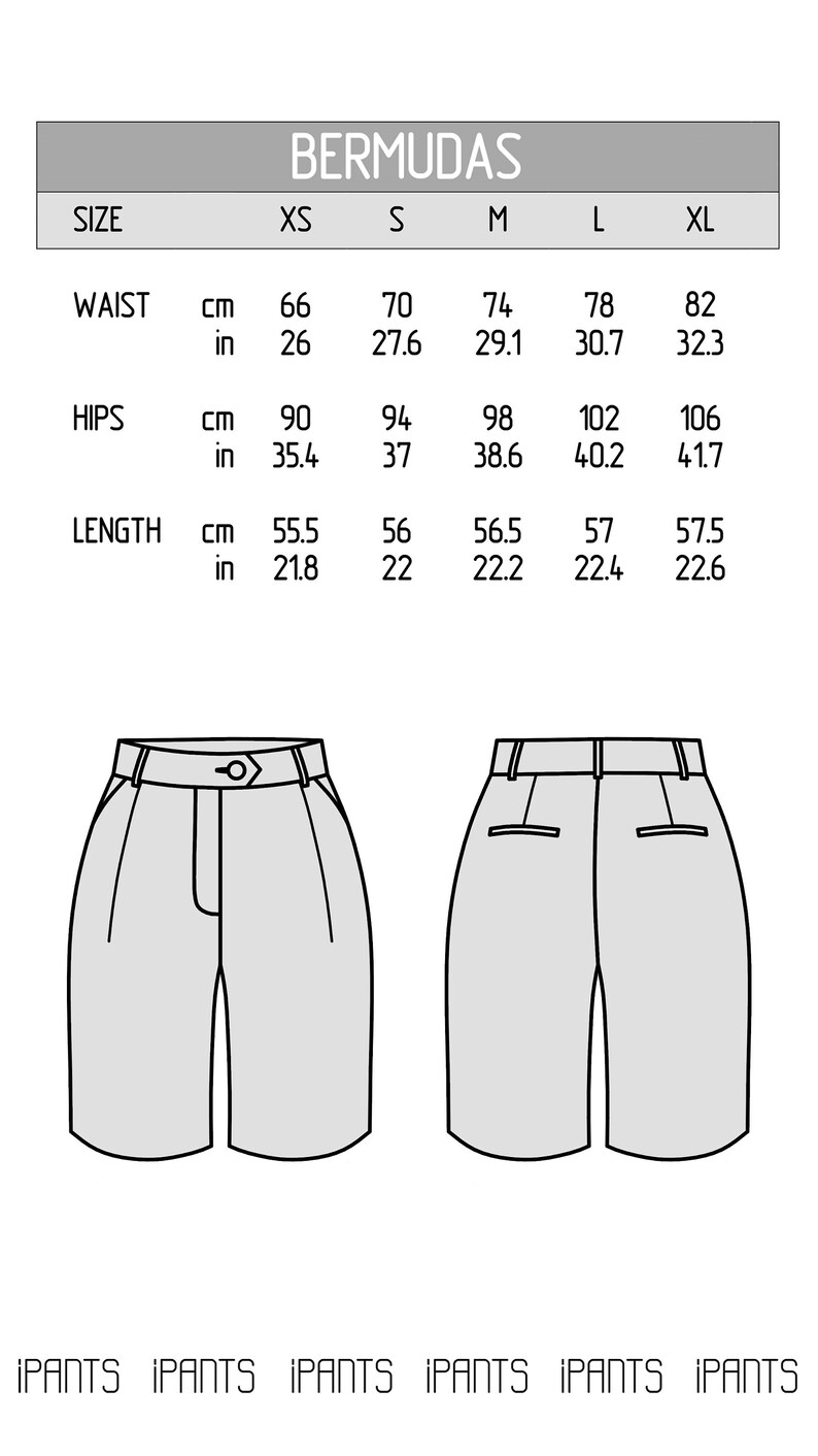 Size chart of women pleated Bermuda shorts