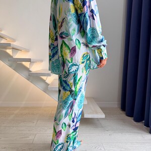 Custom Viscose Pajama Set - Luxurious Botanical Print Sleepwear