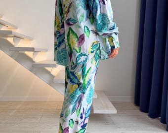 Custom Viscose Pajama Set - Luxurious Botanical Print Sleepwear