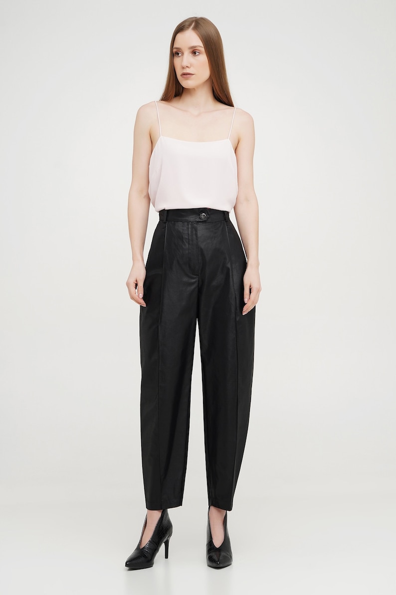 Women's black pants, Cotton pleated pants, High waisted pleated pants, Custom made pants image 1