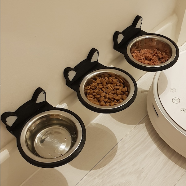 Wall Mounted Cat feeding bowl Robot Vacuum Friendly, Made To Order - Customizable