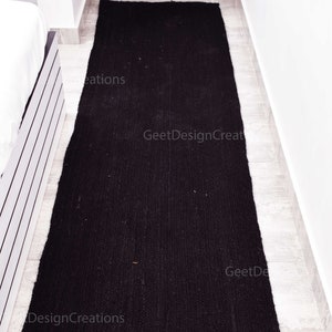 Tapis en jute écologique, tapis en jute noir naturel, tapis de couloir, tapis en jute rectangle, tapis indien traditionnel, tapis bohème, tapis sur mesure