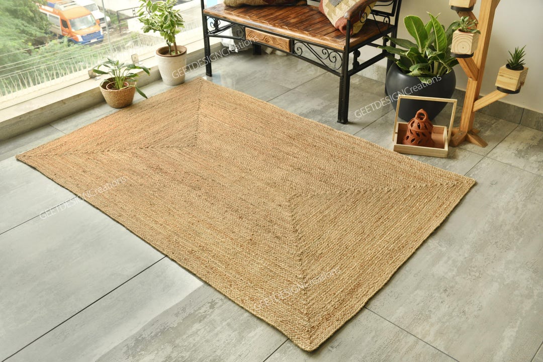 Handwoven Jute Rug, Braided Area Jute Rug, Traditional Indian Jute ...