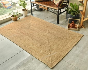 Handwoven Jute Rug, Braided Area Jute Rug, Traditional Indian Jute Carpet, Warm Jute Rug, Bohemian Living Room Decor, Custom Size Rugs