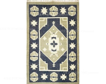 Decorative Flat-weave Area Carpet, Handmade Indian Dhurrie Wool Jute Rug, Eco-friendly Jute Kilim   Rug Rustic Home Decor