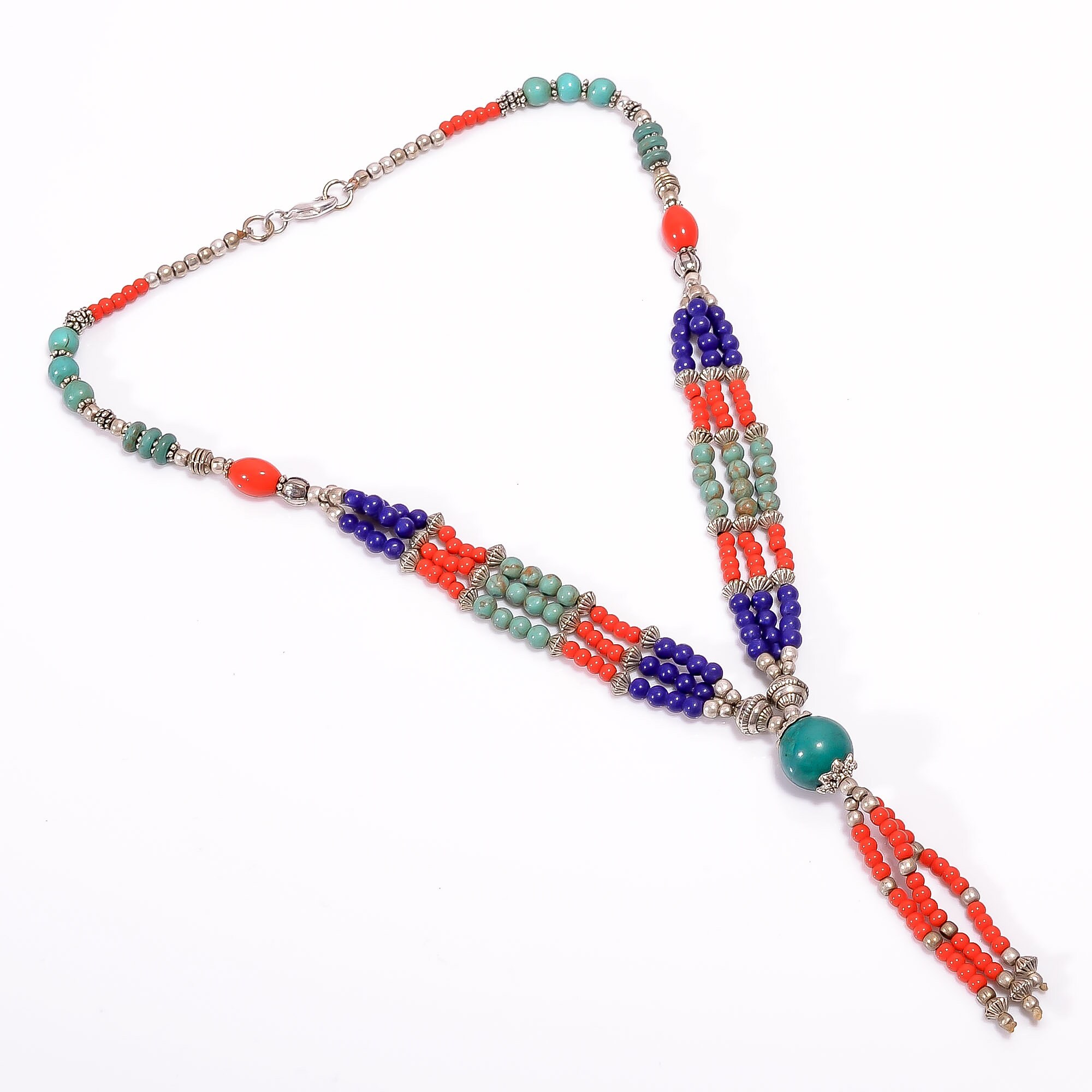 Ethnic Tibetan Handmade Necklace with Turquoise Lapis /& Coral Inlays Bohemian Necklace Handmade Necklace