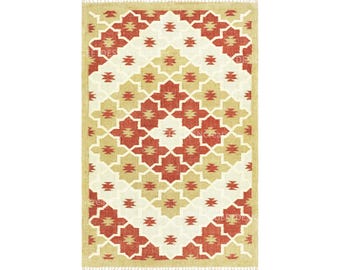 Kilim - Handwoven Wool Jute Rug, Southwestern Area Rug For Home & Living Room Boho Decor Bohemian Floor Mat Sustainable