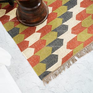 Wool Jute Rug, Handwoven Rug, Kilim Dhurrie Rug, Bohemian Kilim, Moroccan Kilim Rug, Navajo Kiim, Boho Decor Rug, Flatweave Rug, Aztec Rug