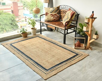 Natural Hemp Jute Rug, Bohemian Jute Carpet, Warm Area Rug, Boho Rustic Home Decor, Traditional Indian Jute Dhurrie, Custom Size Rugs