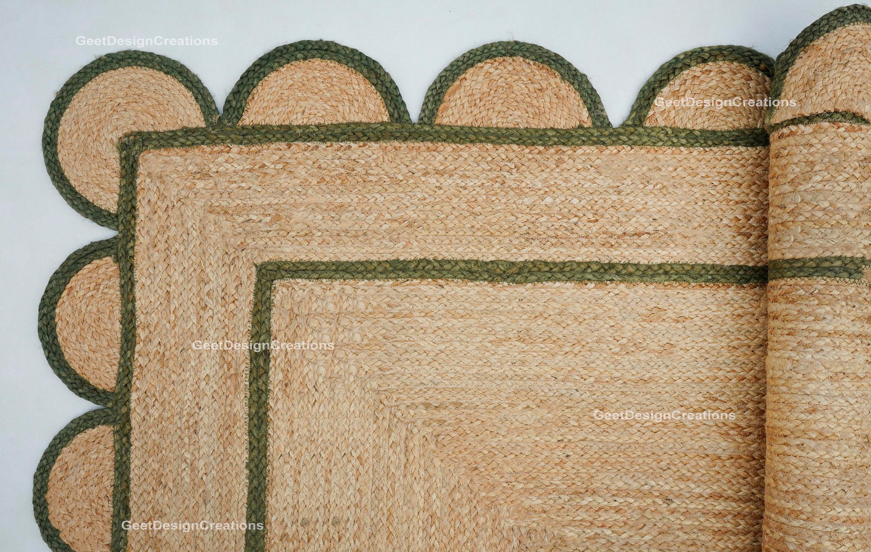 Jute Scalloped Rug Green Scalloped Rug Scalloped Edge Rug - Etsy