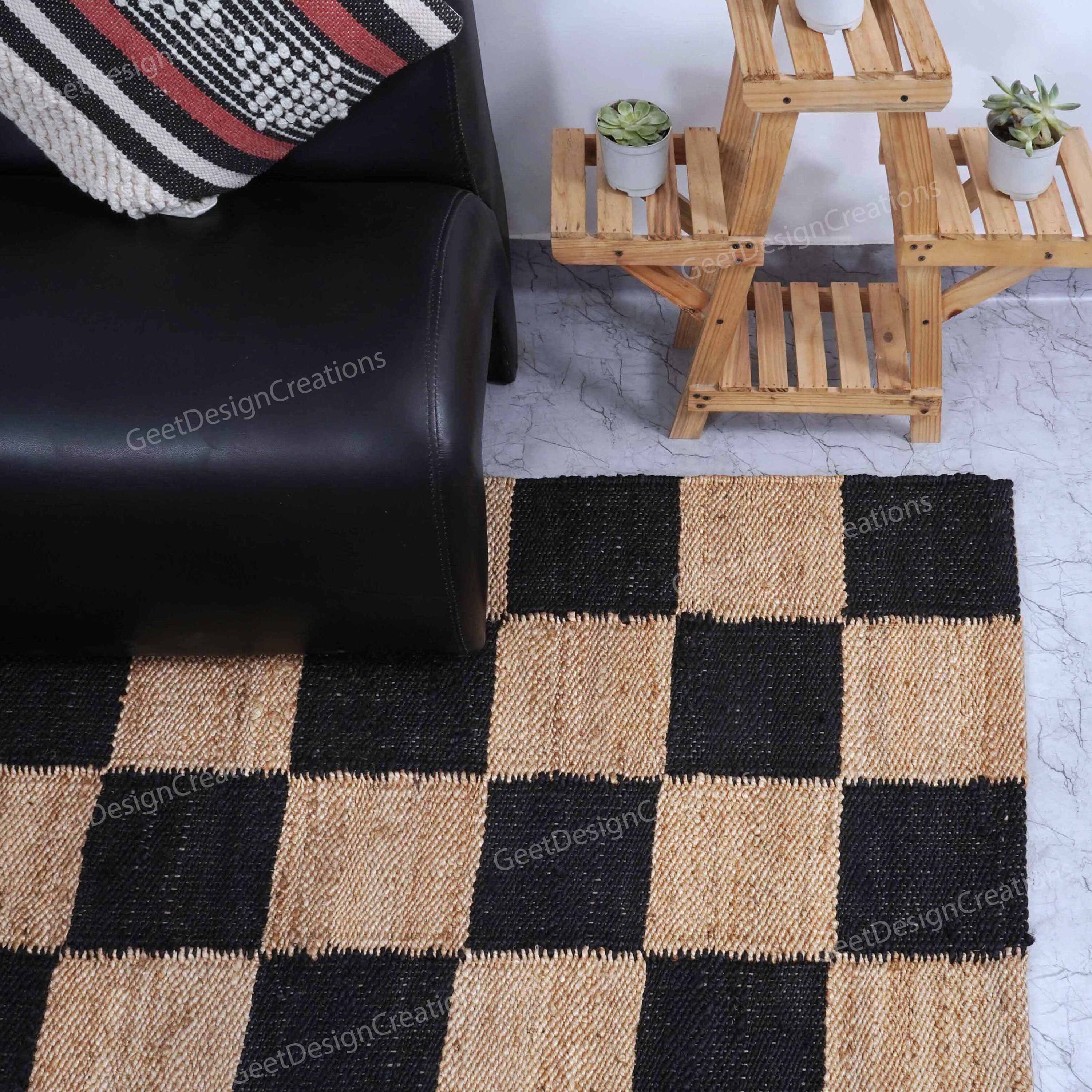 Large Juste Rug Checkered Jute Rug,hallway Runner, Custom Size Jute Rug, Boho Jute Rug ...