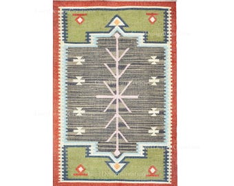 Handwoven Wool Jute Kilim Rug, Kilim Area Rug, Southwestern Rug, Bohemian Kilim, Boho Rustic Home Decor, Indian Wool Jute