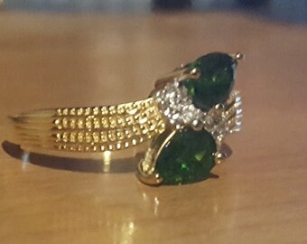 size 10 Lovely RING with Russian Diopside /& Clear Zircon