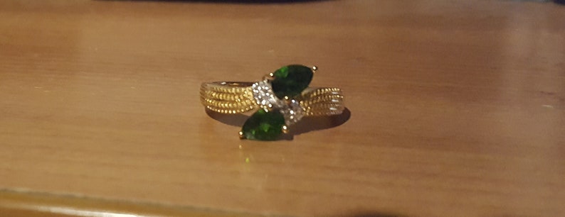size 10 Lovely RING with Russian Diopside /& Clear Zircon