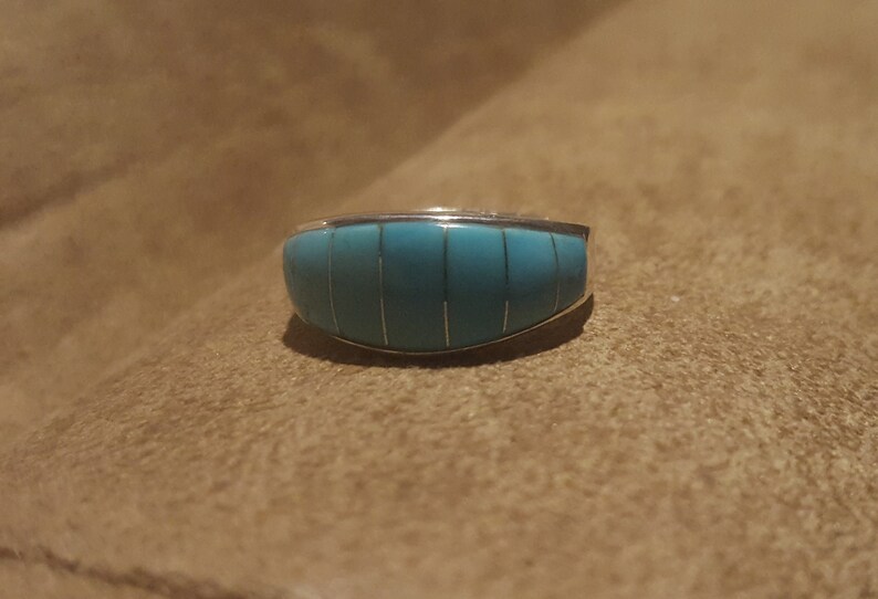 Terrific Santa Fe Style Kingman Blue Turquoise Curved Ring Size 6