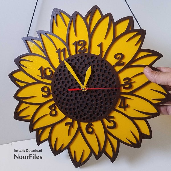 sunflower SVG,modern sunflower with clock home decor,sunflower laser cut file,ready to cut,two Layer Assemble,INSTANT DOWNLOAD