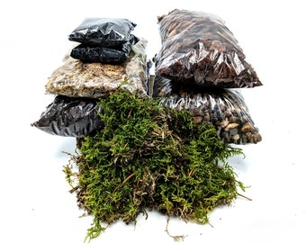 DIY Large Terrarium Starter Kit • Soil, Sphagnum Moss, Charcoal, Pebbles, Orchid Bark, Live Moss