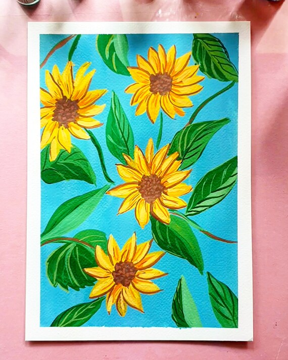 Sunflowers Gouache painting A4 size Original Artwork Etsy