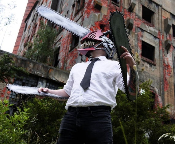 Anime Chainsaw Man Denji Cosplay Prop Mask Helmet Handsaw Cosplay