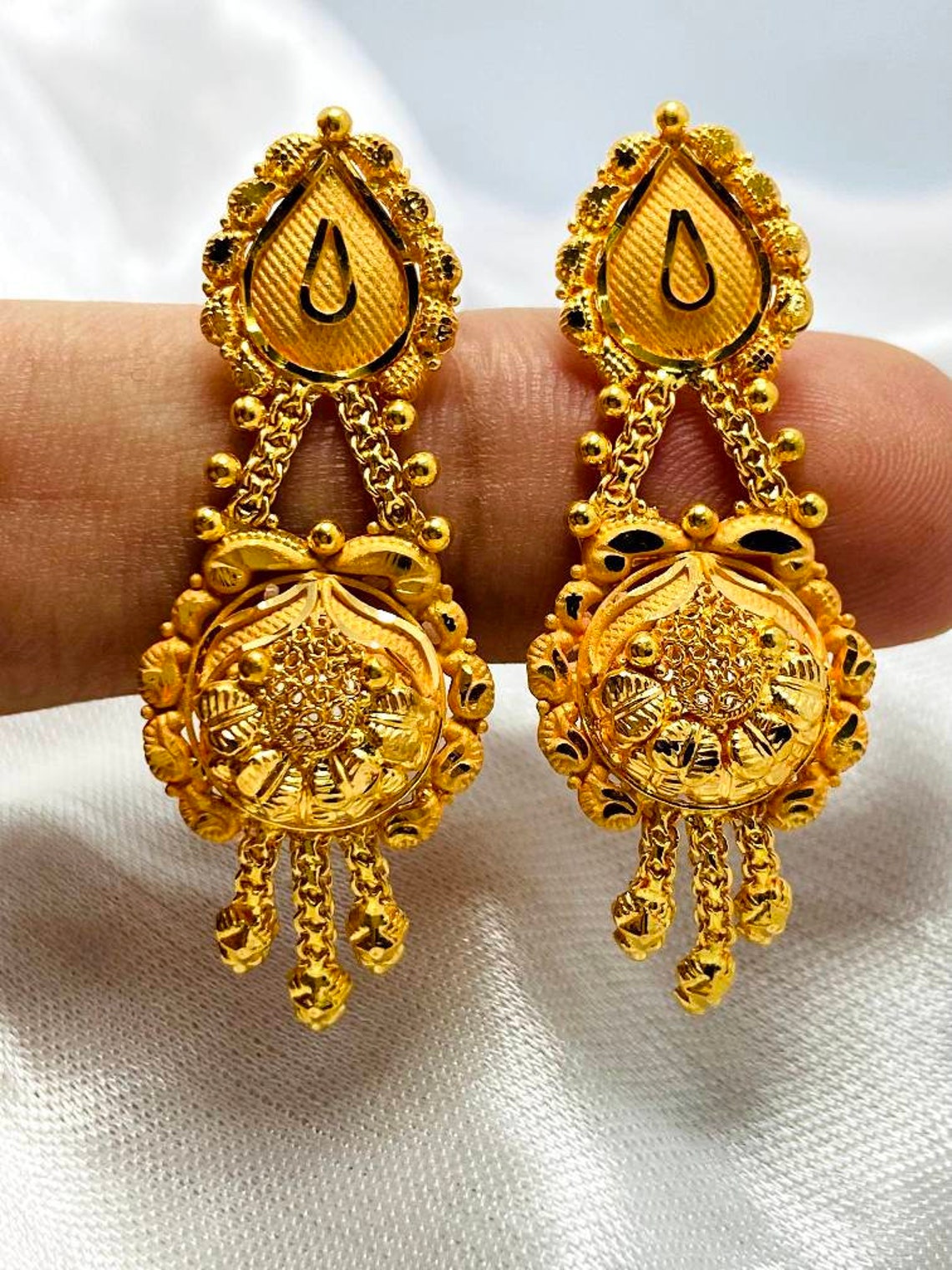 Pure gold 22k handmade earring women jewelry holl mark | Etsy