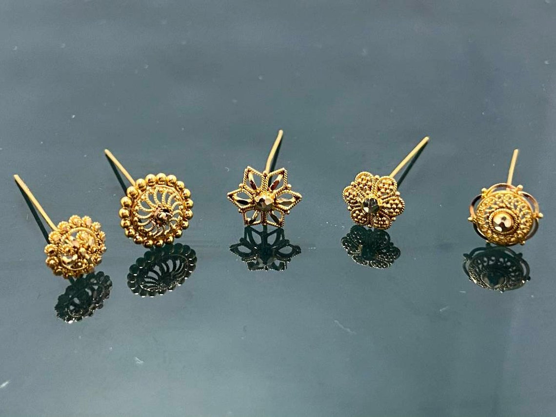 Pure 22ct gold nose pin handmade women jewelry Indian Etsy