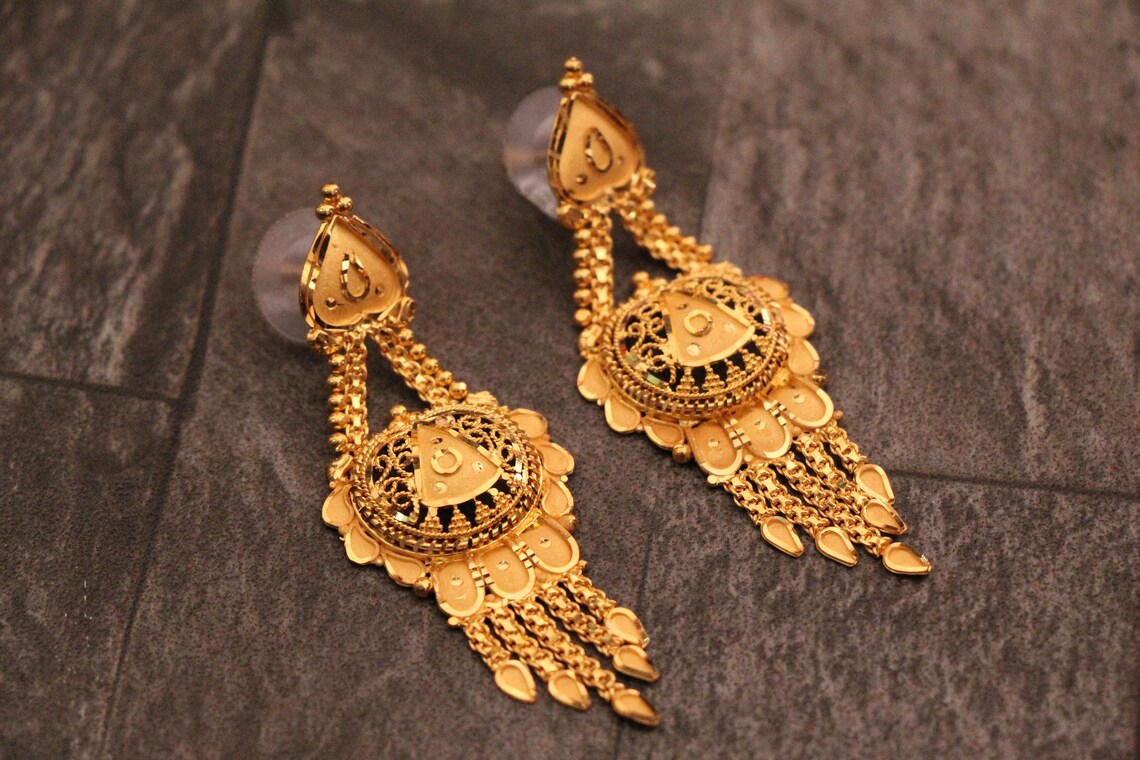 Pure gold 22k handmade earring women jewelry holl mark Etsy